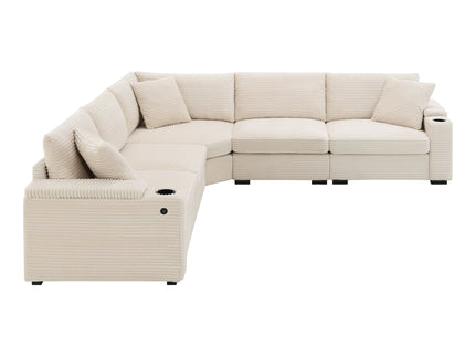 Convertible L Shaped Sectional Corner Couch With Armrest Storage Cup Holders USB Charger, Irregular Corner Oversized Comfy Modular Sofa