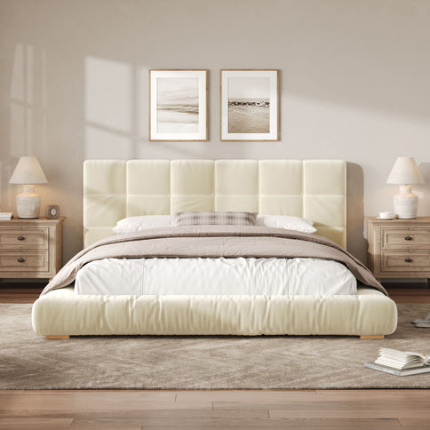 Upholstered Platform Bed Frame With Tufted Headboard