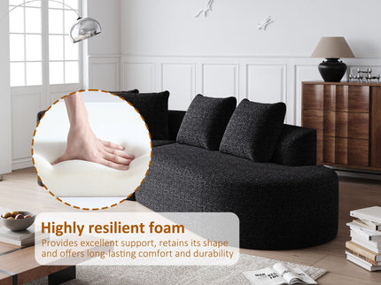 Upholstered Oversized Sectional Sofa, 4 Seater Extra Deep & Wide Curved Cloud Couch With 4 Throw Pillows For Living Room - Black