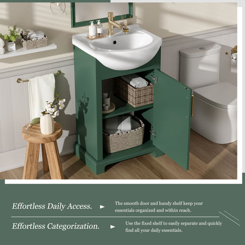 20" Bathroom Vanity With Bulged Sink, Freestanding Single Vanity Set, Soft Close Door