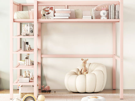 Loft Bed With 4 Tier Shelves And Storage