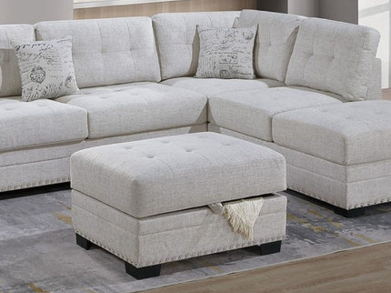 L - Shaped Sectional Sofa Set With Storage Ottoman, Tufted Upholstery Nailhead Trim