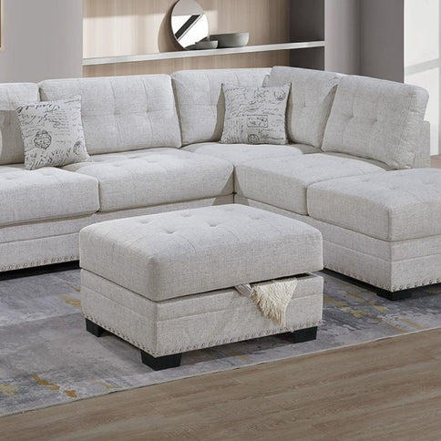 L - Shaped Sectional Sofa Set With Storage Ottoman, Tufted Upholstery Nailhead Trim