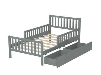Platform Bed With Guardrails On Both Sides And 2 Storage Drawers