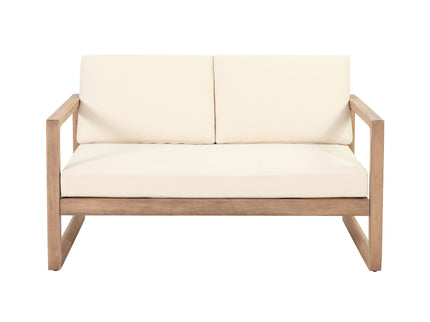 4 Pieces Acacia Wood Patio Furniture Set, Outdoor Furniture With Coffee Table, Patio Conversation Set Deep Seating With Soft Cushion, Porch Chairs For Backyard Porch Balcony - Brown Wash / Beige