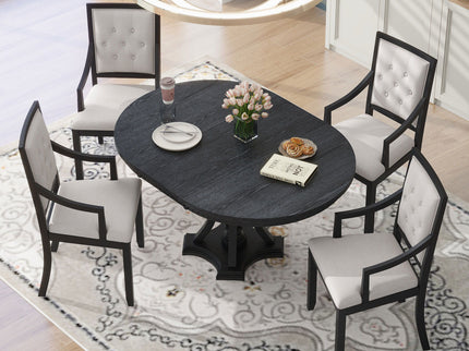 5 Piece Dining Set Extendable Round Table And 4 Chairs - Black / Oak