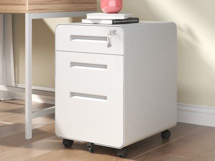 3-Drawer Mobile File Cabinet With Lock, On Casters, Holds A4/Letter Files