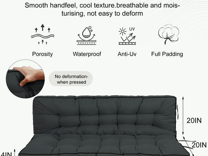 3 Seater Outdoor Porch Swing Cushion With Backrest, Waterproof