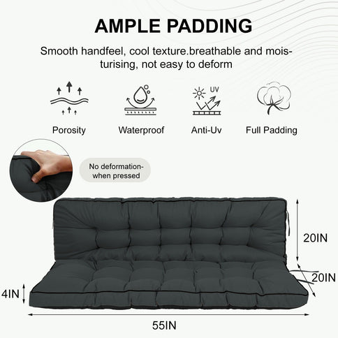 3 Seater Outdoor Porch Swing Cushion With Backrest, Waterproof
