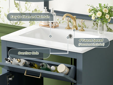 Modern Bathroom Vanity With Integrated Ceramic Sink, 2 Door Cabinet With Tip-Out Drawer