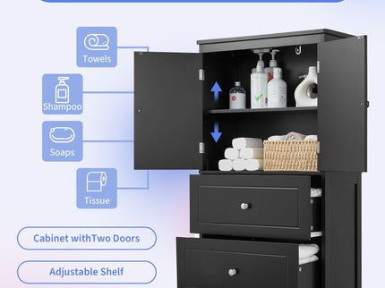 Bathroom Storage Cabinet With 2 Doors And Drawers, Adjustable Shelf