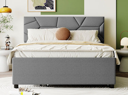 Upholstered Platform Bed With Brick Pattern Headboard And Twin Long Size Trundle