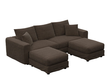 Deep Seat Convertible Sofa With Soft Pillows And Ottomans