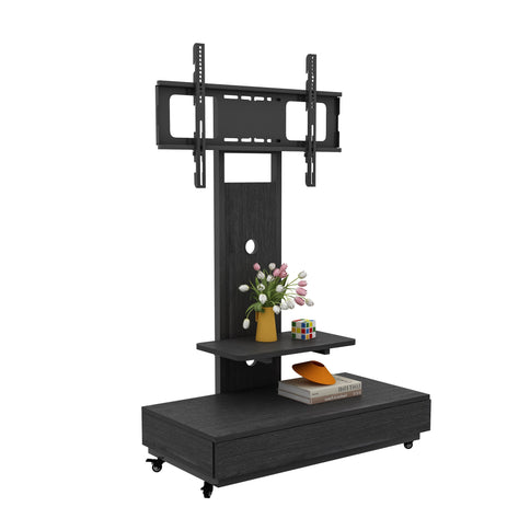 Mobile TV Cart With Push Pull Drawer, Lockable Wheels