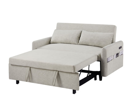 Pull Out Sleep Sofa Bed Loveseats Sofa Couch With Adjsutable Backrest, Storage Pockets, 2 Soft Pillows, USB Ports For Living Room, Bedroom, Apartment, Office