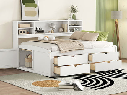 Daybed With 2 Bedside Cabinets, Upper Shelves And 4 Drawers