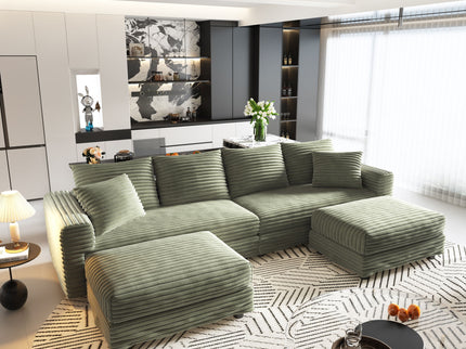 Convertible Deep Seat Sofa With Soft Pillows And Ottomans