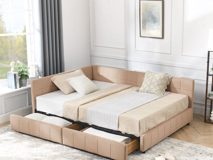 Mid-Century Storage Upholstered Tufted Bed Frame With Backrest And Armrests