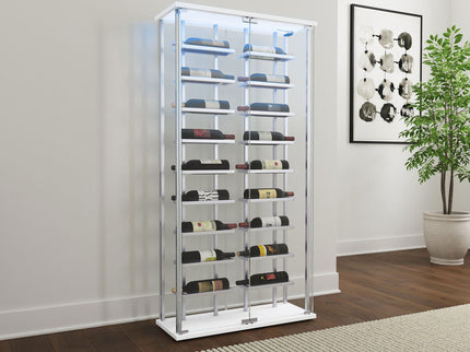 Wine Storage LED Curio Cabinet - Chrome