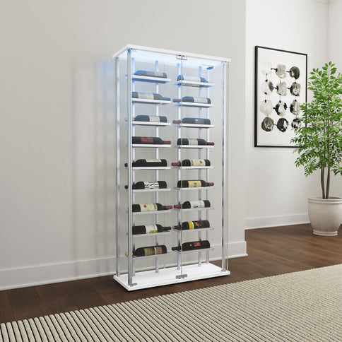 Wine Storage LED Curio Cabinet - Chrome