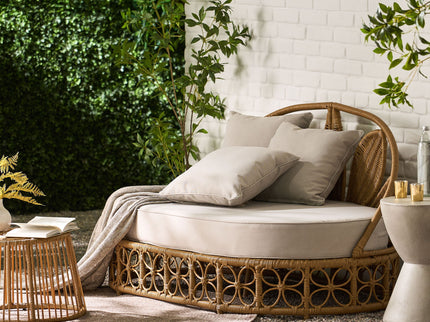 Outdoor Wicker Daybed With Pillows - Light Brown / Beige