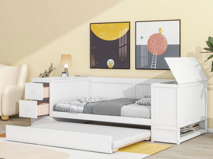 Daybed With Storage Arms, Trundle And Charging Station