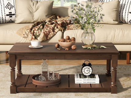 Coffee Table With Slatted Lower Shelf For Living Room