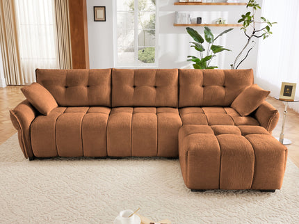 Sofa Set With Ottoman And Pillows, Textured, High Resilience Cushions