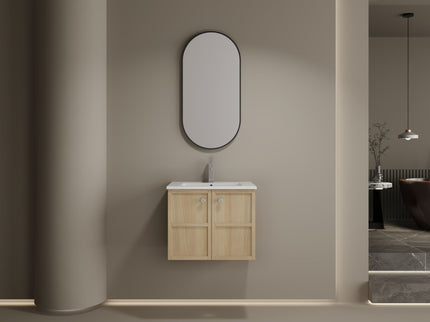 Wall Mounted Bathroom Vanity With Ceramic Sink And 2 Soft Closing Doors