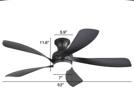 52" Ceiling Fan With 3 Color Dimmable LED Light, DC Reversible Motor, 6 Speed Settings