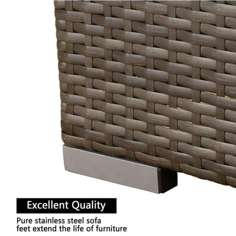 2 Piece Patio Loveseat Set With Thick Cushions, Outdoor Sectional Sofa For Balcony - Blue / Brown