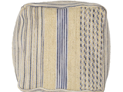 Western - Handcrafted Fabric Pouf, Durable - Natural / Blue