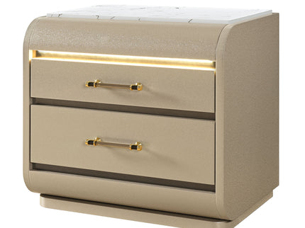 Gigi - Nightstand With LED Lighting For Bedroom Storage - Gold