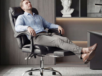 Executive Office Chair With Foot Rest, Adjustable Height - Black