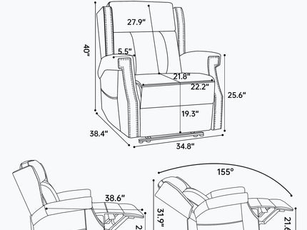 Manual Recliner Chair  With Heavy Duty Motion Mechanism, 8 Vibrating Nodes And 3 Massage Modes For Living Room