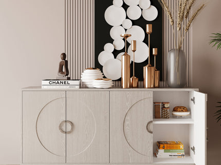 Modern Lacquered 4 Door Wooden Cabinet Sideboard Buffet Server Cabinet Storage Cabinet, For Living Room, Entryway, Hallway, Office, Kitchen And Dining Room