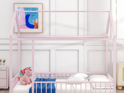 Metal Bed House Bed Frame With Fence