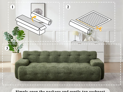 Cloud Series Minimalist Button Tufted Square Arm 3 Seater Sofa