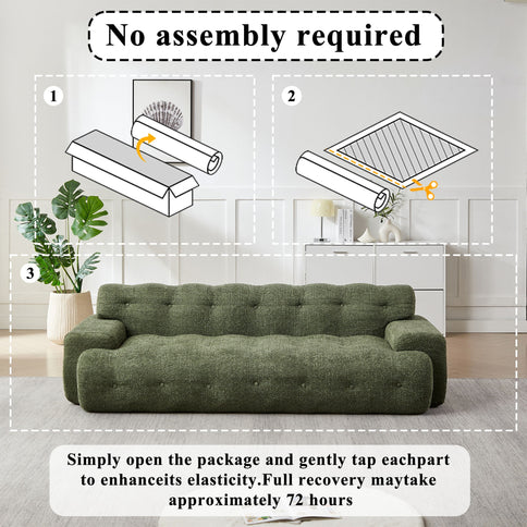 Cloud Series Minimalist Button Tufted Square Arm 3 Seater Sofa