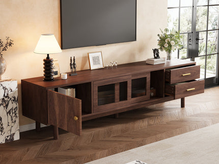 TV Stand With Sliding Doors And 2 Drawers For Living Room - Dark Brown