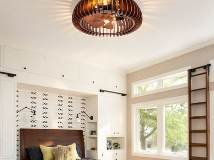 Semicircle Flush Mount Fan Light, (No Included Bulbs) And Remote Control, 6 Speeds, Quiet DC Motor For Living Room - Wood
