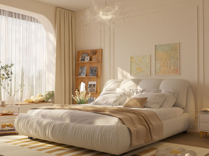 Luxury Upholstered Platform Bed With Oversized Padded Backrest And Solid Wood Frame