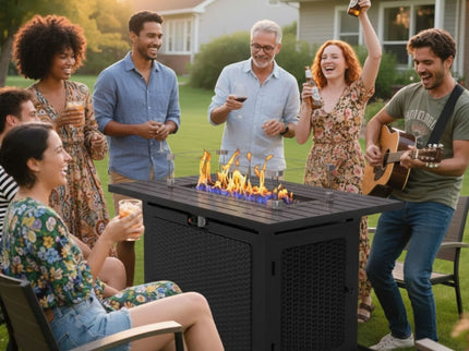 Outdoor 2 In 1 Propane Fire Pit Table With Lid & Glass Shield, Rectangular Fire Table, Lava Rock & Cover - Black