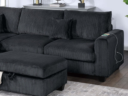 Modern Style Sectional Set With USB Port, Storage Ottoman
