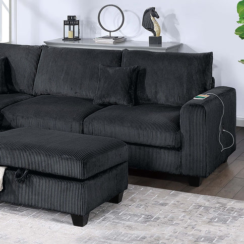 Modern Style Sectional Set With USB Port, Storage Ottoman