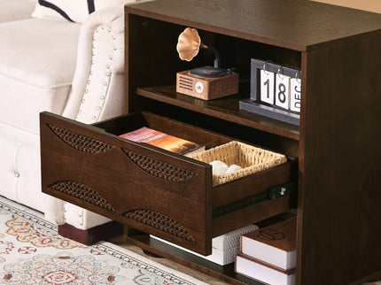 Nightstand With USB Ports & Outlet Hole, End Table With Drawer