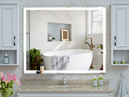 LED Bathroom Vanity Mirror Wall Mounted Adjustable / Warm / Natural Lights Anti-Fog Touch Switch With Memory Modern Smart Large Bathroom Mirrors