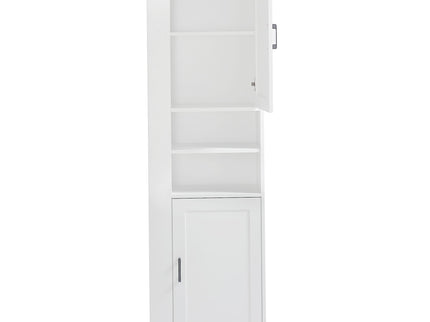 Tall Freestanding Bathroom Storage Cabinet With Adjustable Shelves And Side Hooks Board, Rectangle Design
