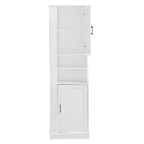 Tall Freestanding Bathroom Storage Cabinet With Adjustable Shelves And Side Hooks Board, Rectangle Design