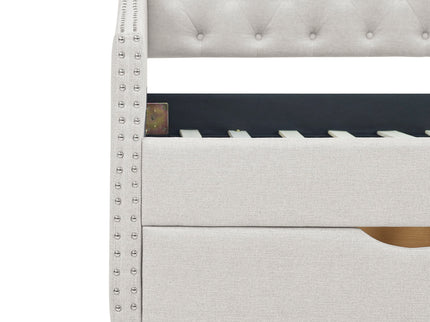 Upholstered Tufted Daybed With 2 Drawers, Waved Arms